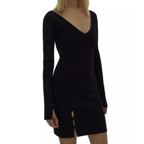 HELMUT LANG Long Sleeve Slit Cut-Out Rib-Knit Minidress - NWT - XS - Picture 2 of 6